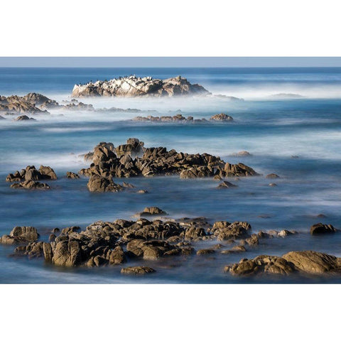 California-Pacific Grove-Ocean View Drive-Dreamy View of Boulders in the Ocean Surf White Modern Wood Framed Art Print by Looney, Hollice