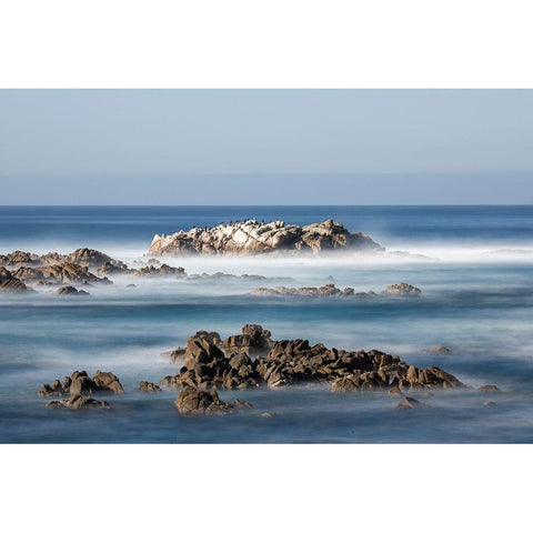 California-Pacific Grove-Ocean View Drive-Dreamy View of Boulders in the Ocean Surf Black Modern Wood Framed Art Print by Looney, Hollice