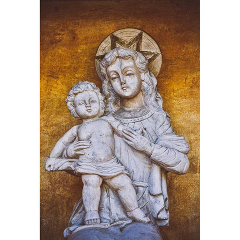 California-Carmel-Basilica of San Carlos Borromeo del Rio Carmelo-Statue of Mary and Jesus Black Modern Wood Framed Art Print by Looney, Hollice