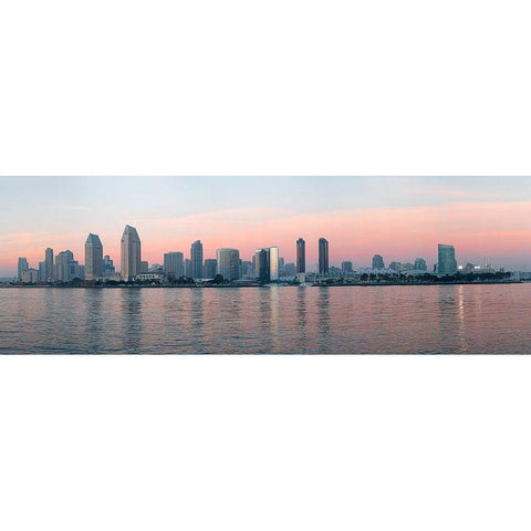 California-San Diego Panorama of the San Diego skyline as seen from the Coronado peninsula Black Modern Wood Framed Art Print by Eggers, Julie