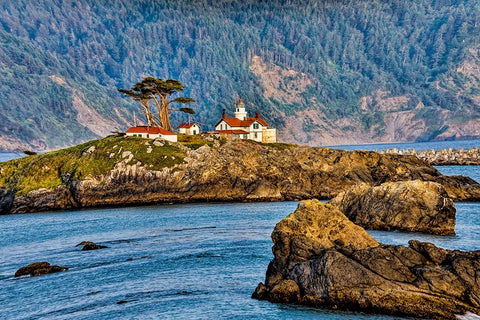 USA-California-Crescent City-Battery Light House Black Ornate Wood Framed Art Print with Double Matting by Restuccia, Joe III