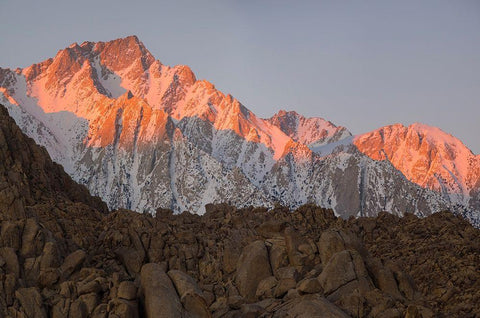 California Lone Pine-Alabama Hills with the eastern Sierra Nevada-Lone Pine Peak White Modern Wood Framed Art Print with Double Matting by Wild, Jamie and Judy