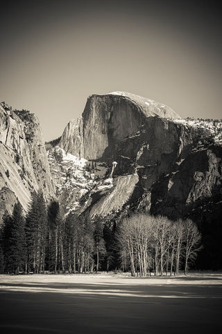 Afternoon light on Half Dome in winter-Yosemite National Park-California-USA White Modern Wood Framed Art Print with Double Matting by Bishop, Russ