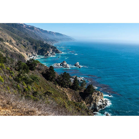 The rugged coastline of Big Sur-California with wisps of fog floating into the hills Black Modern Wood Framed Art Print with Double Matting by Haddad, Sheila