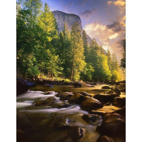 Merced River flows through Yosemite National Park in California Black Modern Wood Framed Art Print by SMO