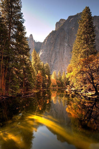 Merced River flows through Californias Yosemite National Park White Modern Wood Framed Art Print with Double Matting by SMO