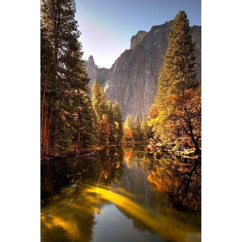 Merced River flows through Californias Yosemite National Park Black Modern Wood Framed Art Print by SMO