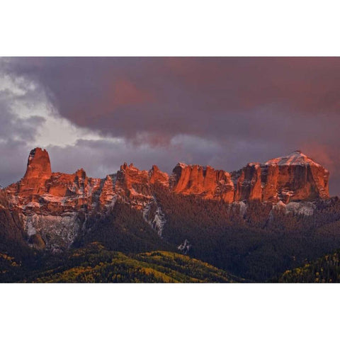 CO, Rocky Mts Chimney Rock and Courthouse Mt White Modern Wood Framed Art Print by Grall, Don