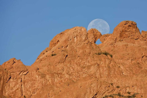 CO, Colorado Springs Moon sets behind formations Black Ornate Wood Framed Art Print with Double Matting by Grall, Don