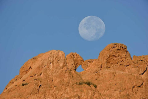 CO, Colorado Springs Moon sets behind formations Black Ornate Wood Framed Art Print with Double Matting by Grall, Don