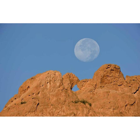 CO, Colorado Springs Moon sets behind formations Black Modern Wood Framed Art Print by Grall, Don