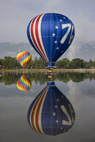 CO Hot air balloons over Prospect Lake White Modern Wood Framed Art Print with Double Matting by Grall, Don