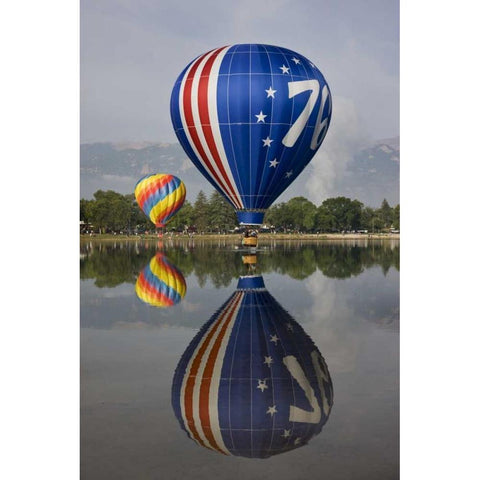 CO Hot air balloons over Prospect Lake Black Modern Wood Framed Art Print by Grall, Don