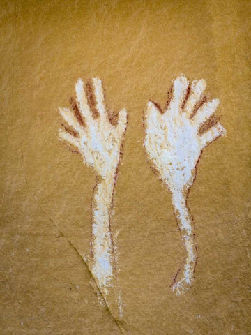 CO,  Canyon Pintado District, Pictograph of hands White Modern Wood Framed Art Print with Double Matting by Paulson, Don