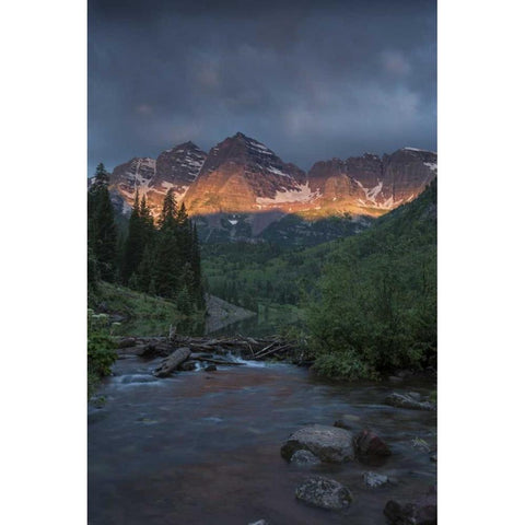 CO, Sunrise clouds on Maroon Bells mountains White Modern Wood Framed Art Print by Grall, Don