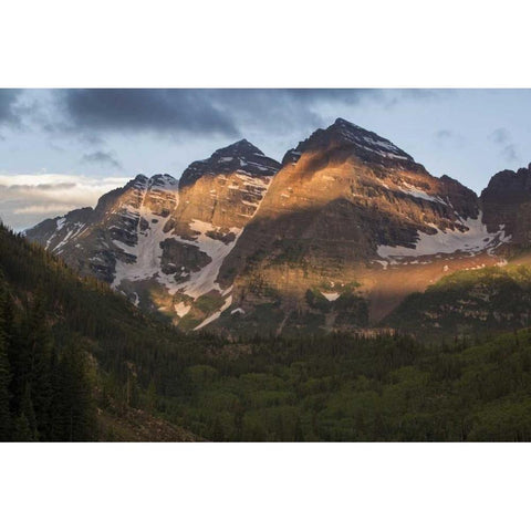 Colorado Sunrise on Maroon Bells mountains Black Modern Wood Framed Art Print by Grall, Don