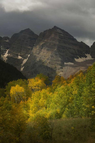 Colorado Storm over Maroon Bells peaks White Modern Wood Framed Art Print with Double Matting by Grall, Don