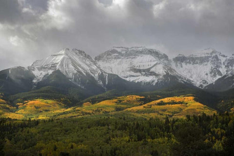 CO, Sneffels Range Morning clouds over mountains White Modern Wood Framed Art Print with Double Matting by Grall, Don