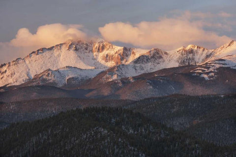 CO, Pike NF Clouds over Pikes Peak at sunrise White Modern Wood Framed Art Print with Double Matting by Grall, Don