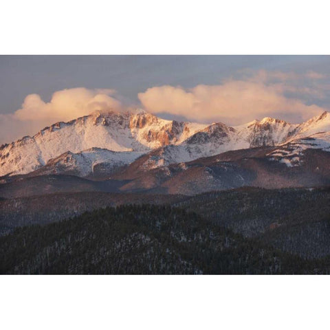 CO, Pike NF Clouds over Pikes Peak at sunrise Black Modern Wood Framed Art Print with Double Matting by Grall, Don