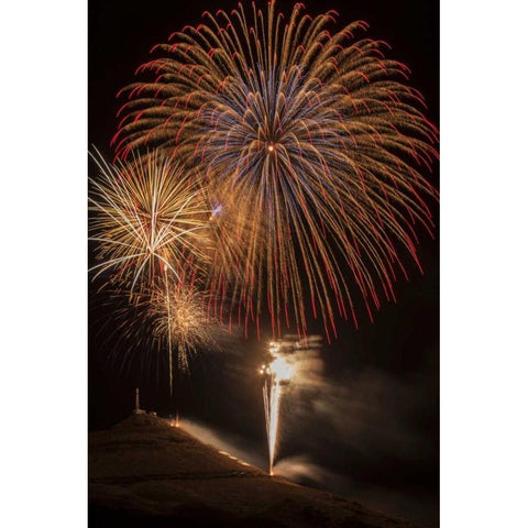 USA, Colorado, Salida July 4th fireworks display Black Modern Wood Framed Art Print with Double Matting by Grall, Don