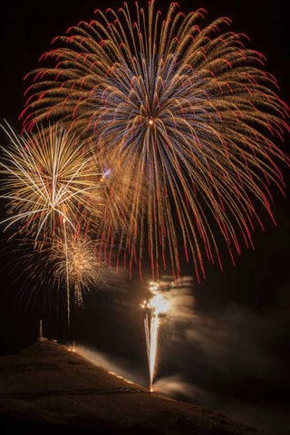 USA, Colorado, Salida July 4th fireworks display White Modern Wood Framed Art Print with Double Matting by Grall, Don