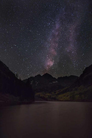 CO, The Milky Way above Maroon Bells mountains White Modern Wood Framed Art Print with Double Matting by Grall, Don