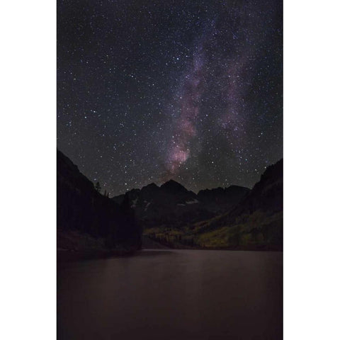 CO, The Milky Way above Maroon Bells mountains Black Modern Wood Framed Art Print by Grall, Don