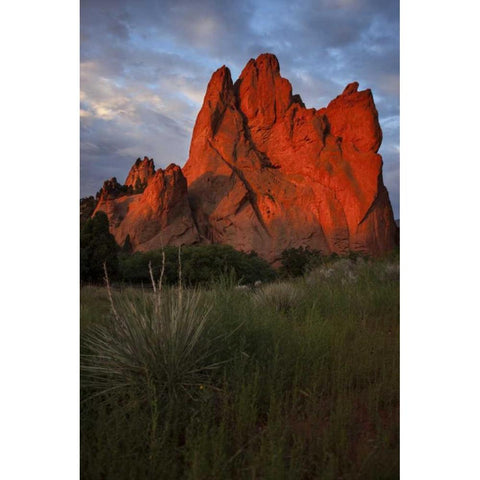 CO, Colorado Springs Sunrise on sandstone cliff White Modern Wood Framed Art Print by Grall, Don