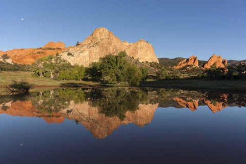 CO, Colorado Springs Cliff reflected in pond Black Ornate Wood Framed Art Print with Double Matting by Grall, Don