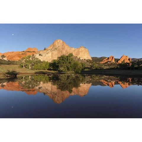 CO, Colorado Springs Cliff reflected in pond Black Modern Wood Framed Art Print with Double Matting by Grall, Don