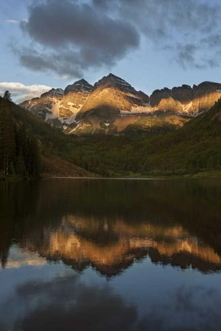 Colorado Sunrise on Maroon Bells mountains White Modern Wood Framed Art Print with Double Matting by Grall, Don
