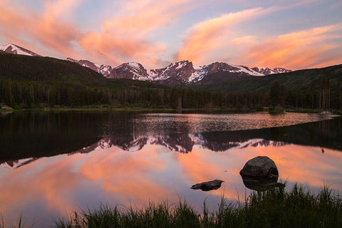Colorado-Rock Mountain National Park Sunrise reflection in Sprague Lake  Black Ornate Wood Framed Art Print with Double Matting by Jaynes Gallery