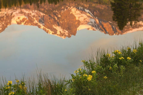 Colorado-Rock Mountain National Park Mountain reflection in Sprague Lake  White Modern Wood Framed Art Print with Double Matting by Jaynes Gallery