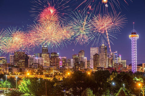 Colorado-Denver Fireworks over city on July 4th Black Ornate Wood Framed Art Print with Double Matting by Jaynes Gallery
