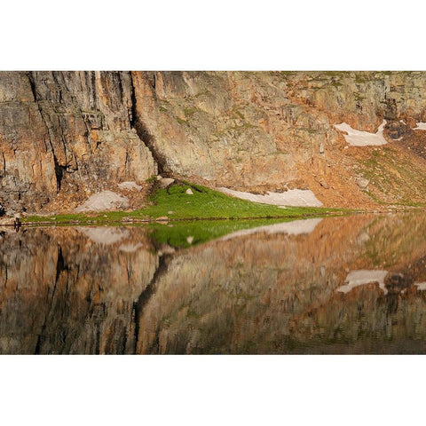 USA-Colorado-Uncompahgre National Forest Cliff face reflected in Bullion King Lake Black Modern Wood Framed Art Print with Double Matting by Jaynes Gallery