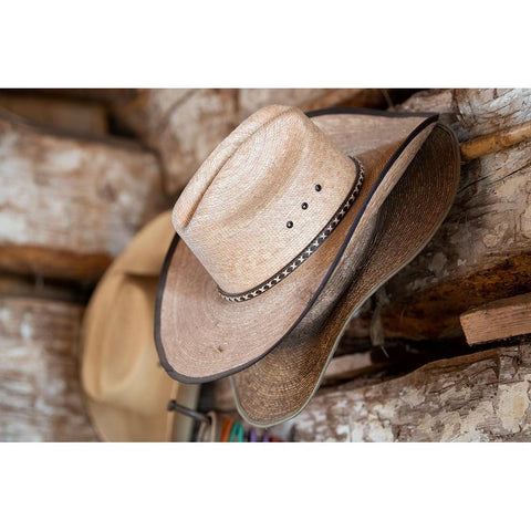 USA-Colorado-Westcliffe Music Meadows Ranch Tack room-cowboy hat detail Black Modern Wood Framed Art Print with Double Matting by Hopkins, Cindy Miller