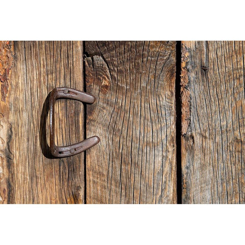 USA-Colorado-Westcliffe Old wooden barn wall with bent horseshoe handle Gold Ornate Wood Framed Art Print with Double Matting by Hopkins, Cindy Miller
