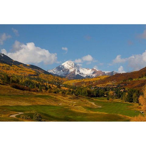 Snowmass golf course with view of Mt Daly in autumn White Modern Wood Framed Art Print by Ostrowitz, Mallorie