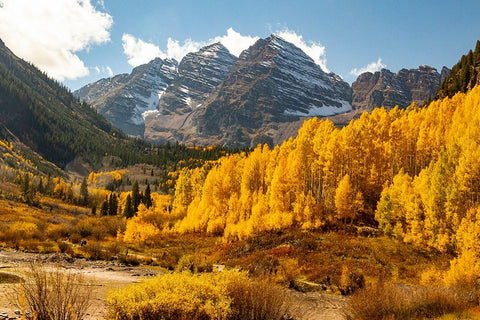 Maroon Bells-Snowmass Wilderness in Aspen-Colorado in autumn White Modern Wood Framed Art Print with Double Matting by Ostrowitz, Mallorie