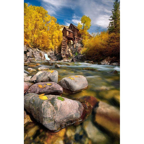 Fall at the Crystal Mill near Marble-Colorado in the Rocky Mountains Black Modern Wood Framed Art Print with Double Matting by SMO