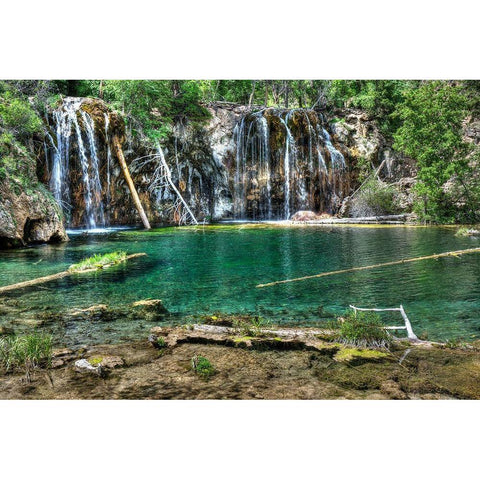 Lush and beautiful hanging lake near Glenwood springs in the Colorado Rocky Mountains White Modern Wood Framed Art Print by SMO