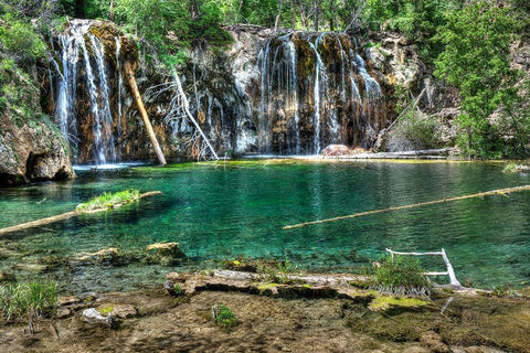 Lush and beautiful hanging lake near Glenwood springs in the Colorado Rocky Mountains Black Ornate Wood Framed Art Print with Double Matting by SMO