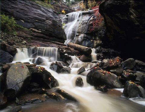 Hayes Creek Falls in Colorado Rocky Mountains near Redstone White Modern Wood Framed Art Print with Double Matting by SMO