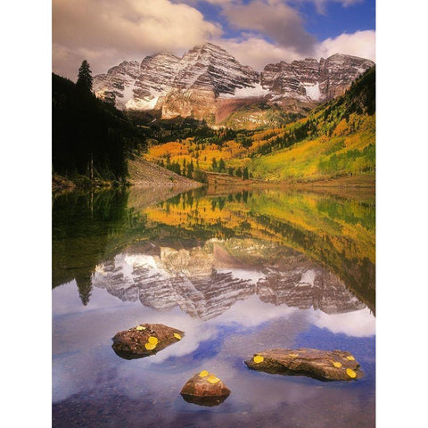 Fall morning at the Maroon Bells in the Rocky Mountains near Aspen Colorado Black Modern Wood Framed Art Print with Double Matting by SMO