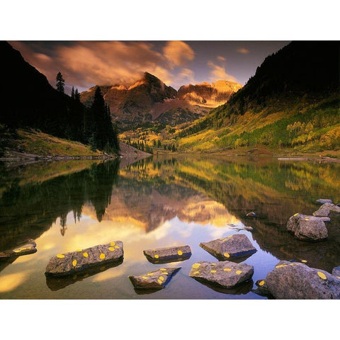 Sunrise on the Maroon Bells-Rocky Mountains-near Aspen Colorado Black Modern Wood Framed Art Print with Double Matting by SMO