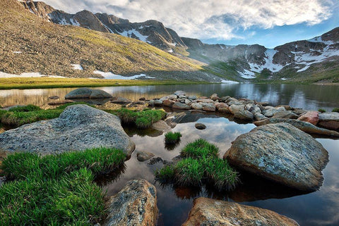 Summit Lake near the top of Mt Evans in the Colorado Rocky Mountains Black Ornate Wood Framed Art Print with Double Matting by SMO