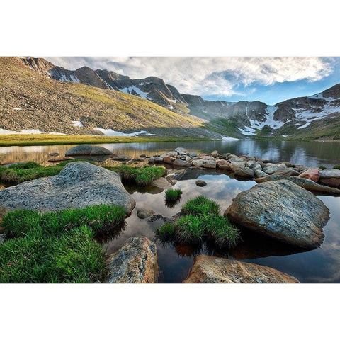 Summit Lake near the top of Mt Evans in the Colorado Rocky Mountains Black Modern Wood Framed Art Print with Double Matting by SMO