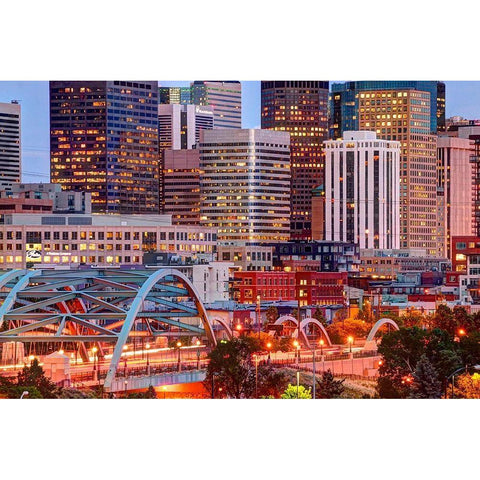 Speer Boulevard bridge leads to downtown Denver Colorado Gold Ornate Wood Framed Art Print with Double Matting by SMO