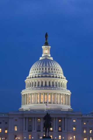 Washington DC, The Capitol Building at night White Modern Wood Framed Art Print with Double Matting by Flaherty, Dennis